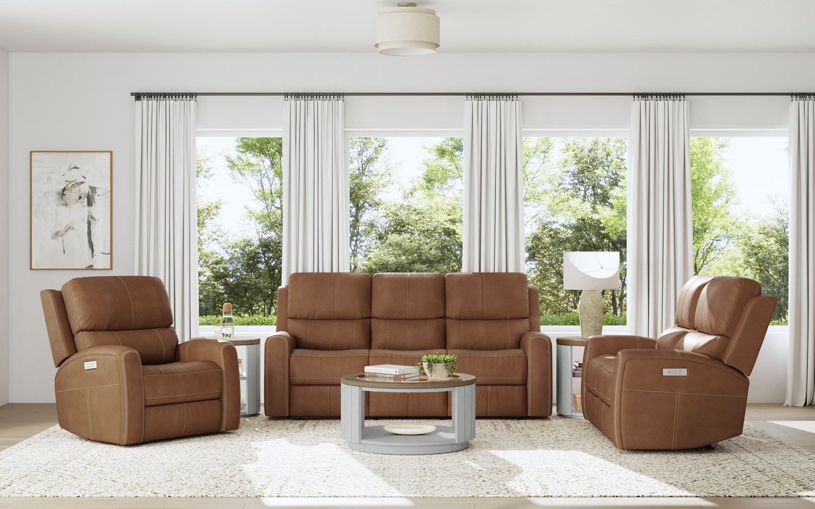 Linden Leather Power Reclining Loveseat with Power Headrests & Lumbar in Caramel