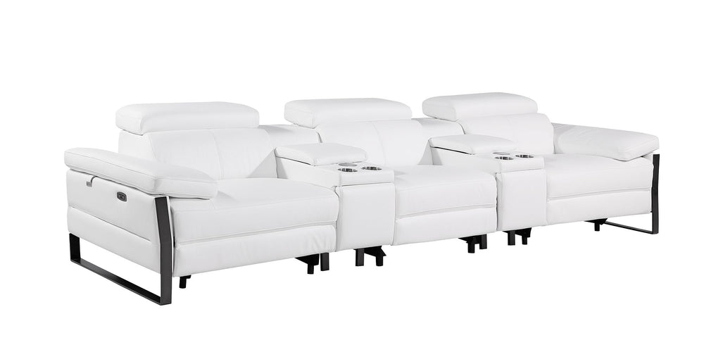 DivanItalia 1246 Modular Power Triple Reclining Dual Console Sofa with Power Reclining Headrests – Top Grain Italian Leather - White