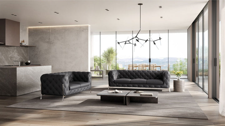 DivanItalia 970 2-Piece Sofa Set in Top-Grain Italian Leather - Dark Gray