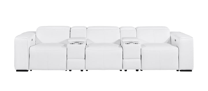 DivanItalia 1224 5-Piece Modular Power Reclining Sofa in Top Grain Italian Leather with 3 Power Recliners &amp; Power Headrests - White