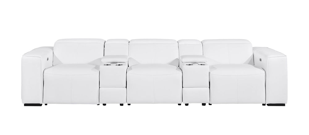 DivanItalia 1224 5-Piece Modular Power Reclining Sofa in Top Grain Italian Leather with 3 Power Recliners & Power Headrests - White