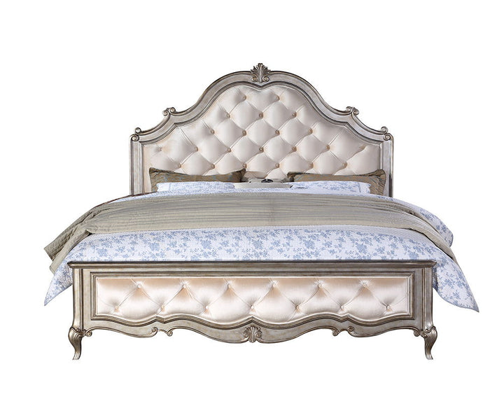 Esteban - Eastern King Bed - Ivory Velvet & Antique Champagne