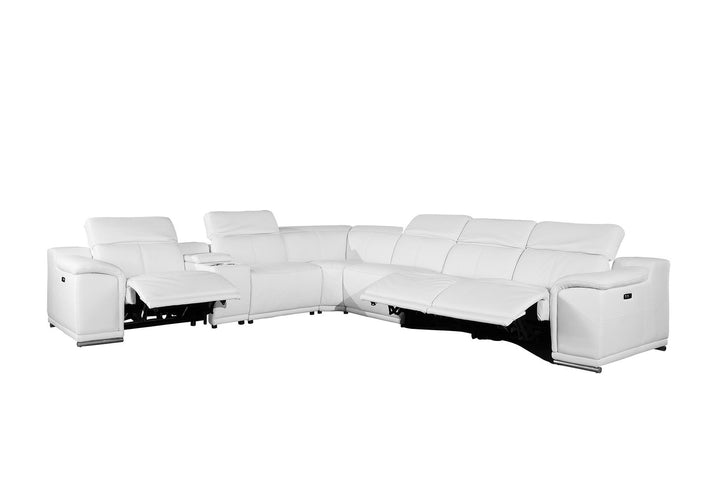 DivanItalia 9762 7-Piece L Shaped Top Grain Italian Leather Sectional Sofa with 3 Power Recliners - White