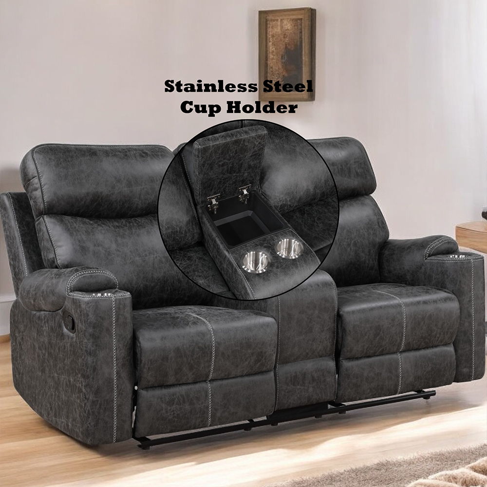 hirah-motion-loveseat-with-console-usb-port-dark-gray-polish-microfiber