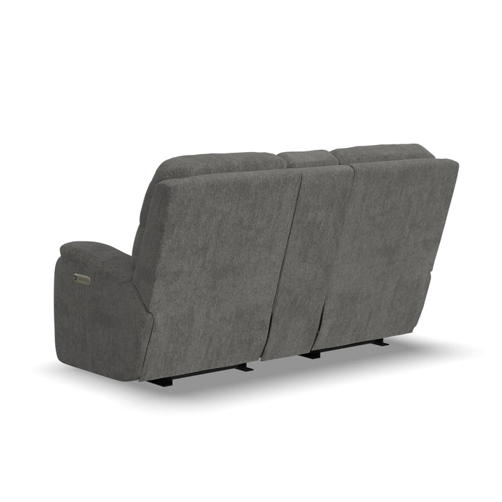 Penn Power Reclining Loveseat With Console &amp; Power Headrests &amp; Lumbar Dark Gray