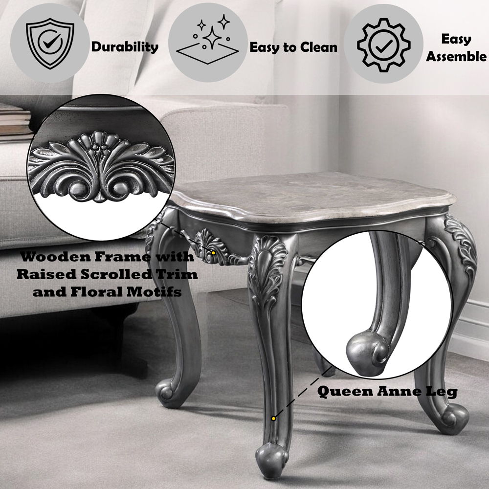 Ariadne - End Table - Marble Top & Platinum