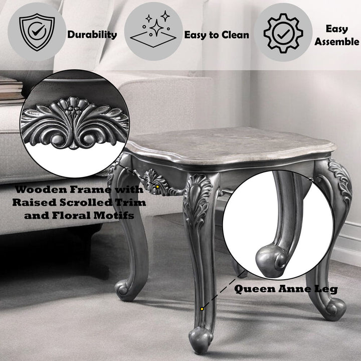 Ariadne - End Table - Marble Top & Platinum