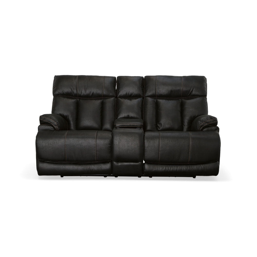 Clive Fabric Power Reclining Loveseat with Console, Power Headrests & Lumbar in Peppercorn