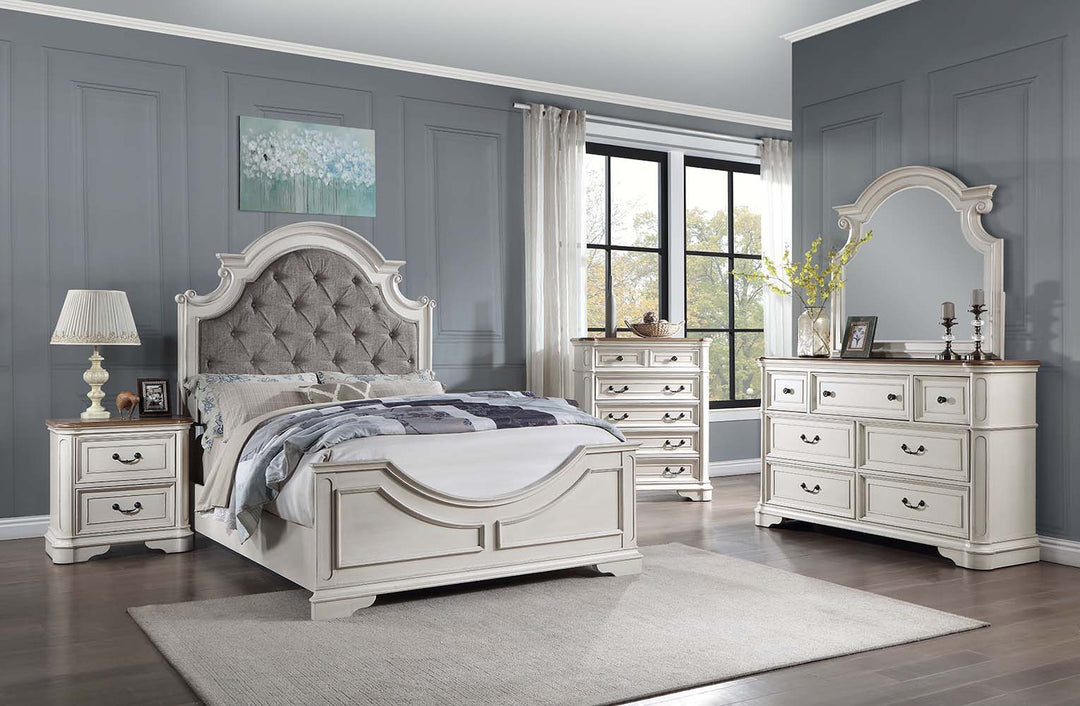 Florian - Queen Bed - Gray Fabric & Antique White
