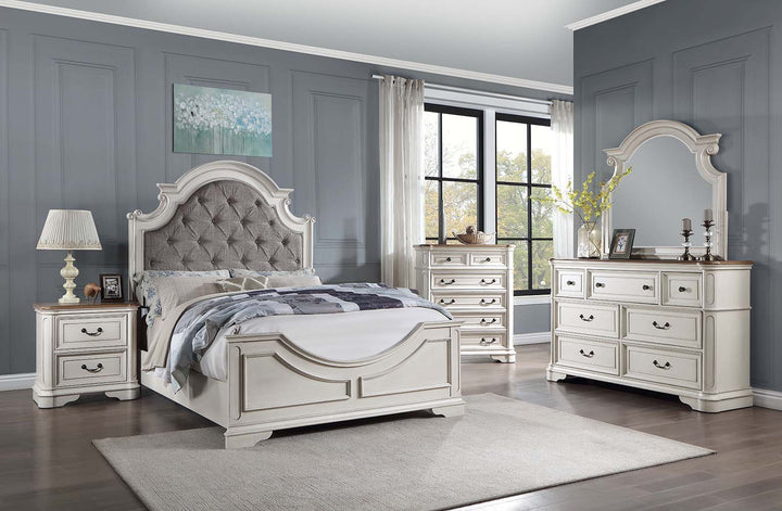 Florian - Queen Bed - Gray Fabric & Antique White