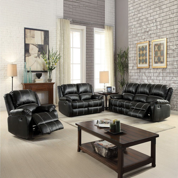 Zuriel - Synthetic Leather 3 Piece Living Room Recliner Set - Black