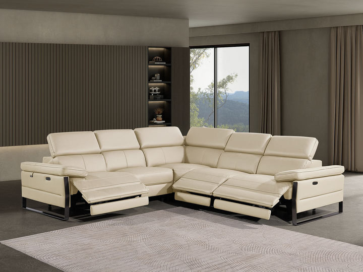 DivanItalia 1246 5-Piece L-Shaped Modular Power Reclining Sectional with Power Headrests – Top Grain Italian Leather - Beige