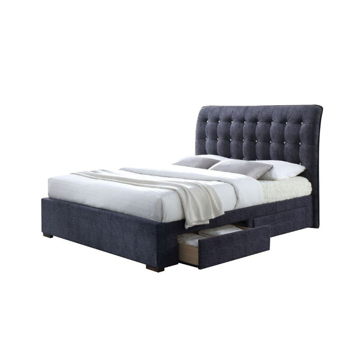 Drorit - Eastern King Bed With Storage - Dark Gray Fabric