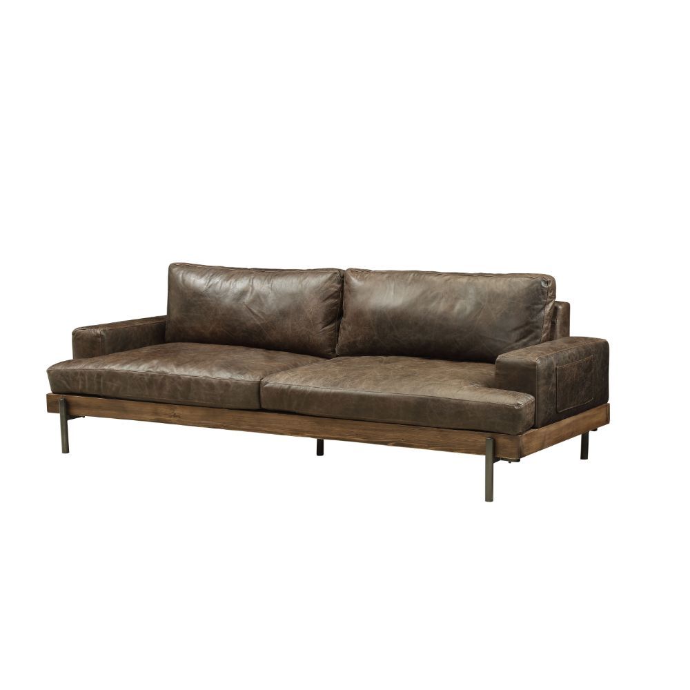 ACME Furniture Silchester Sofa Distress Chocolate Top Grain Leather & O