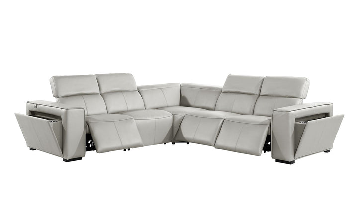 DivanItalia 1224 5-Piece L-Shaped Sectional Sofa in Top Grain Italian Leather with 3 Power Recliners &amp; Power Headrests - Light Gray