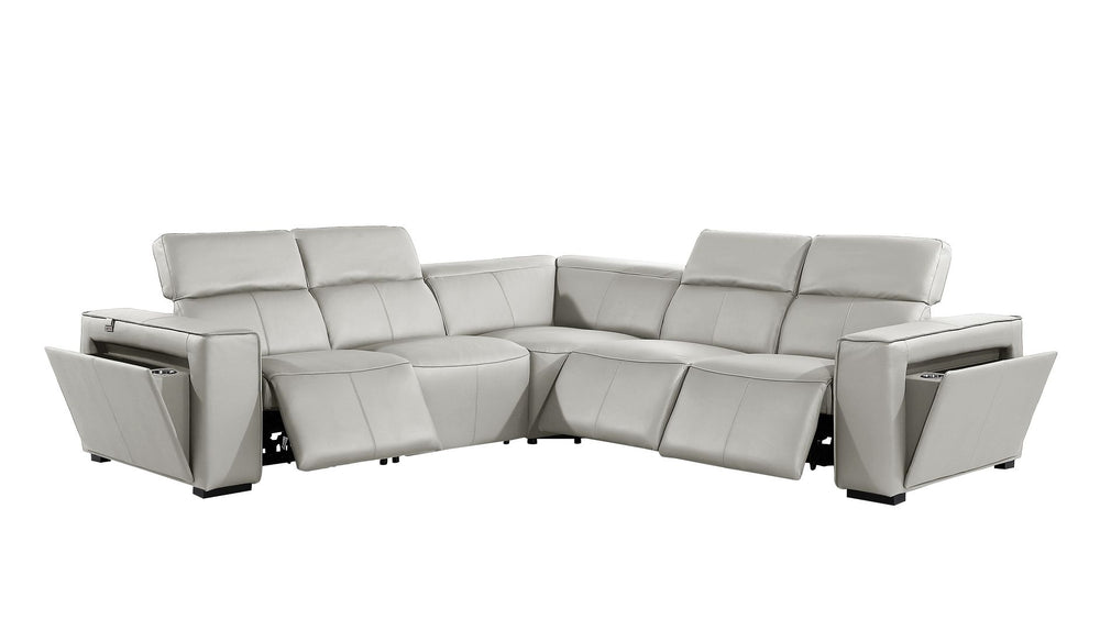 DivanItalia 1224 5-Piece L-Shaped Sectional Sofa in Top Grain Italian Leather with 3 Power Recliners & Power Headrests - Light Gray
