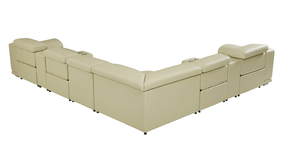 DivanItalia 9762 8-Piece L Shaped Top Grain Italian Leather Sectional Sofa with 4 Power Recliners - Beige