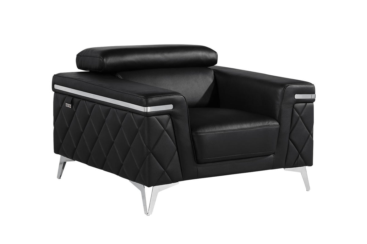 DivanItalia 1140 Chair with Adjustable Headrest in Top-Grain Italian Leather - Black