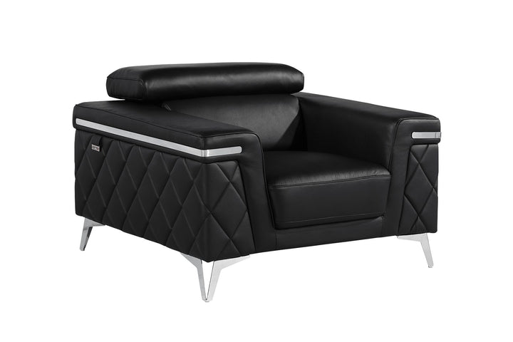 DivanItalia 1140 Chair with Adjustable Headrest in Top-Grain Italian Leather - Black