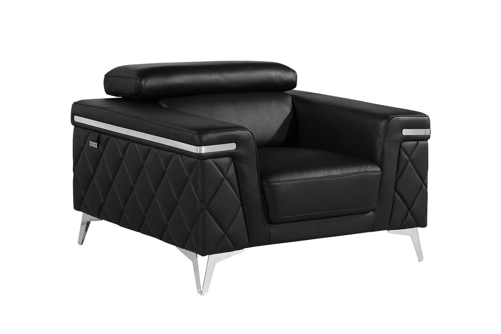 DivanItalia 1140 Chair with Adjustable Headrest in Top-Grain Italian Leather - Black