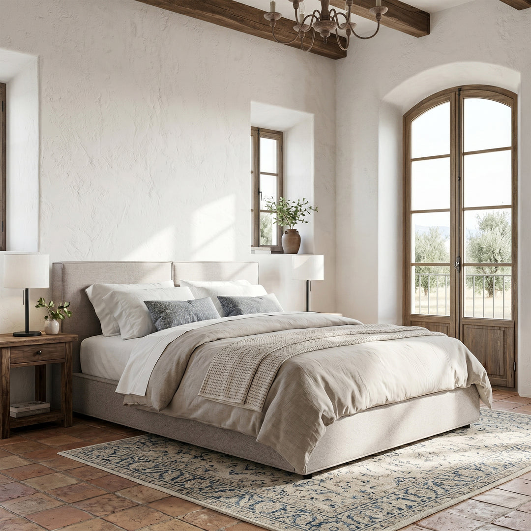 Biscuit-Tufted Queen Platform Bed – Beige