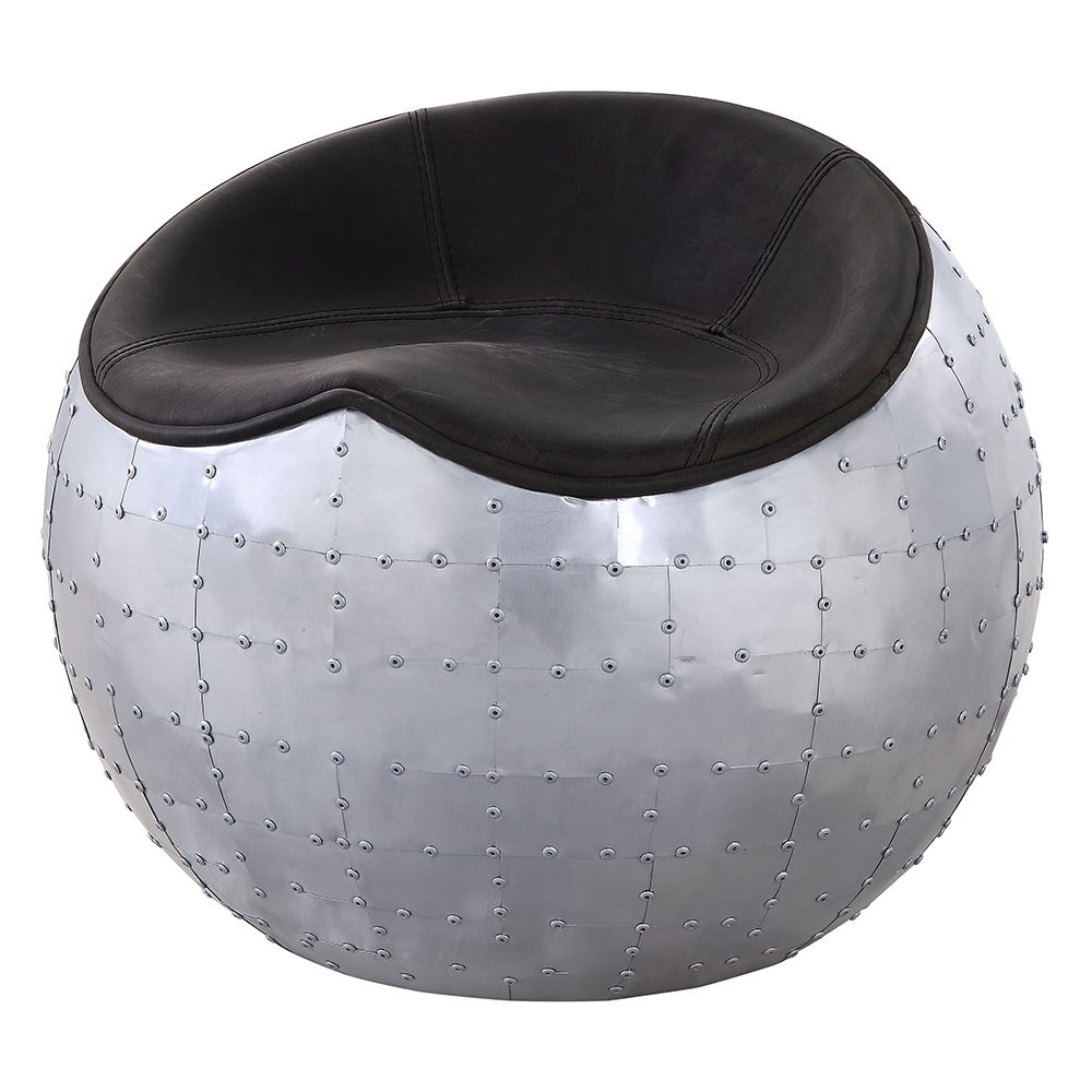 Brancaster - Ottoman - Antique Ebony Top Grain Leather & Aluminum