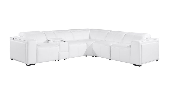 DivanItalia 1224 6-Piece L-Shaped Sectional Sofa in Top Grain Italian Leather with 3 Power Recliners &amp; Power Headrests - White