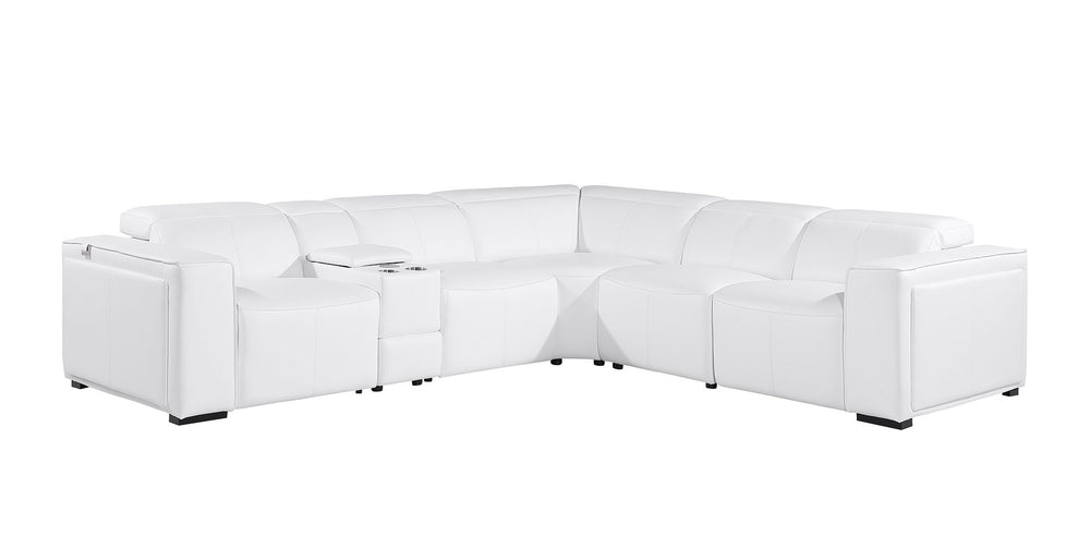 DivanItalia 1224 6-Piece L-Shaped Sectional Sofa in Top Grain Italian Leather with 3 Power Recliners & Power Headrests - White