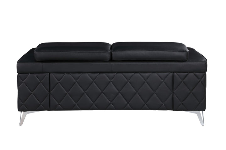 DivanItalia 1140 Loveseat with Adjustable Headrest in Top-Grain Italian Leather - Black