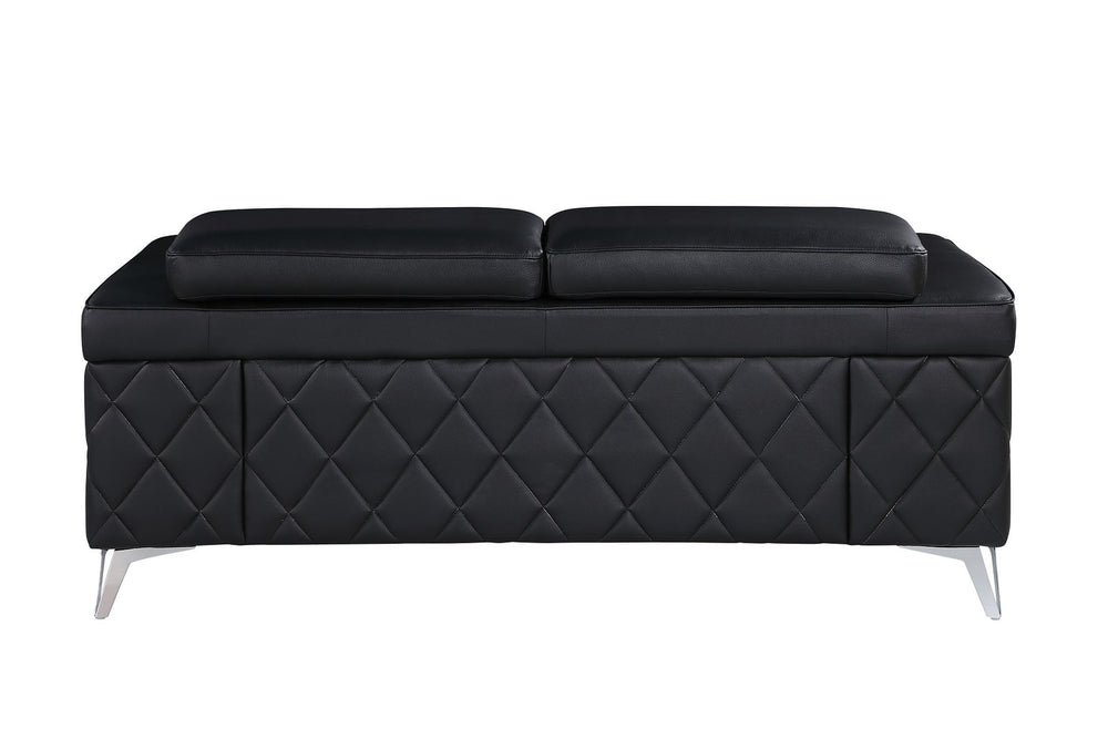 DivanItalia 1140 Loveseat with Adjustable Headrest in Top-Grain Italian Leather - Black