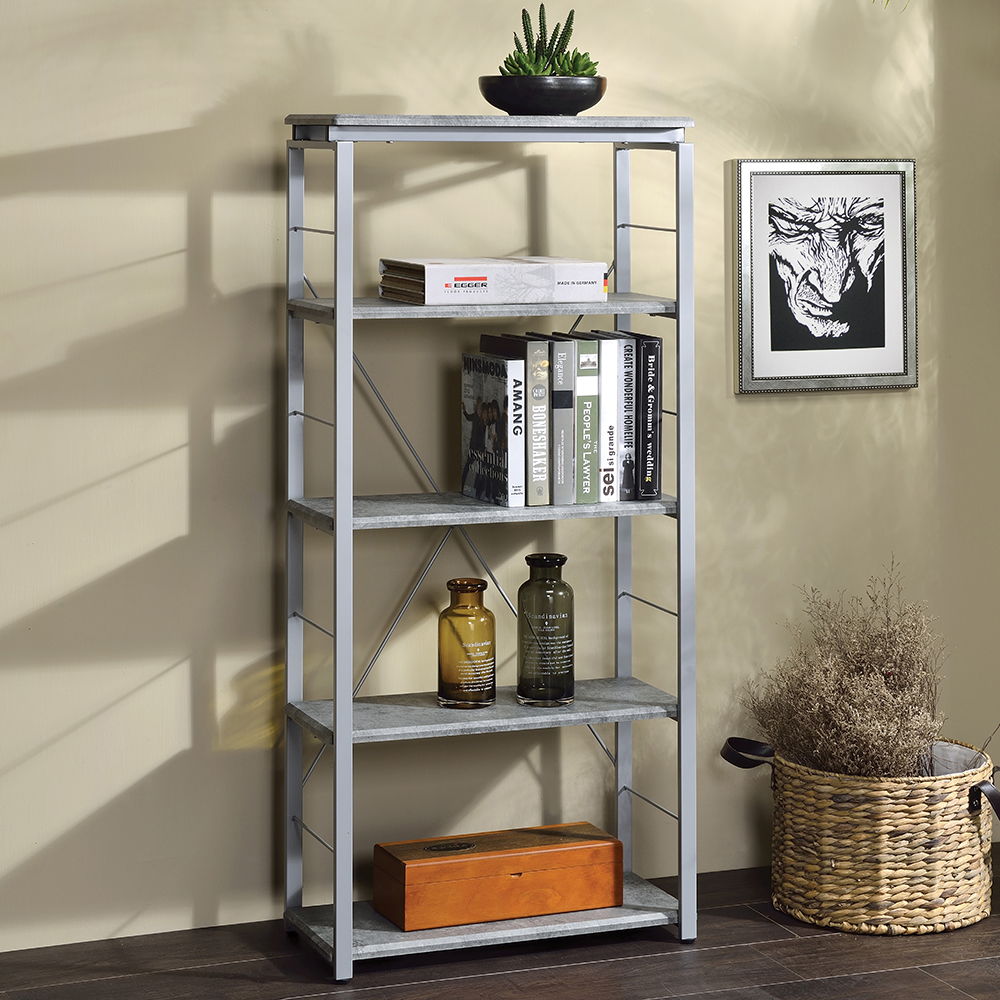 Jurgen - Bookshelf - Faux Concrete & Silver