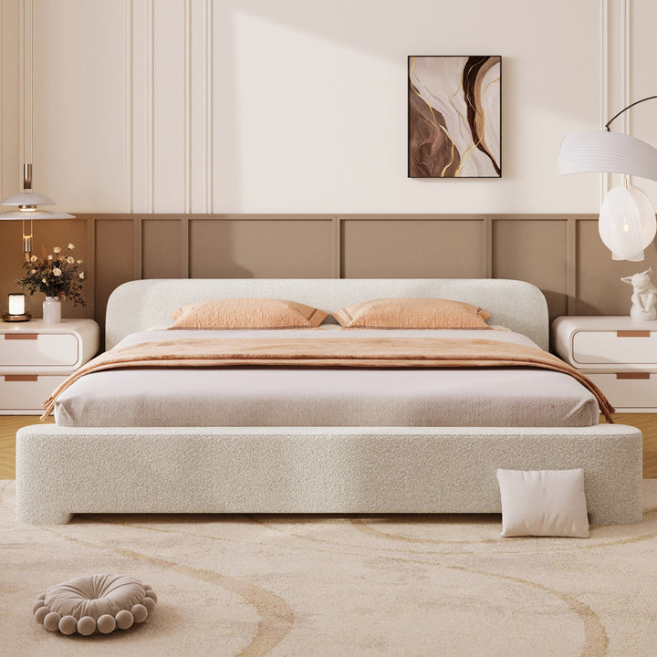 Cozy White Boucle Upholstered Bed - King Size