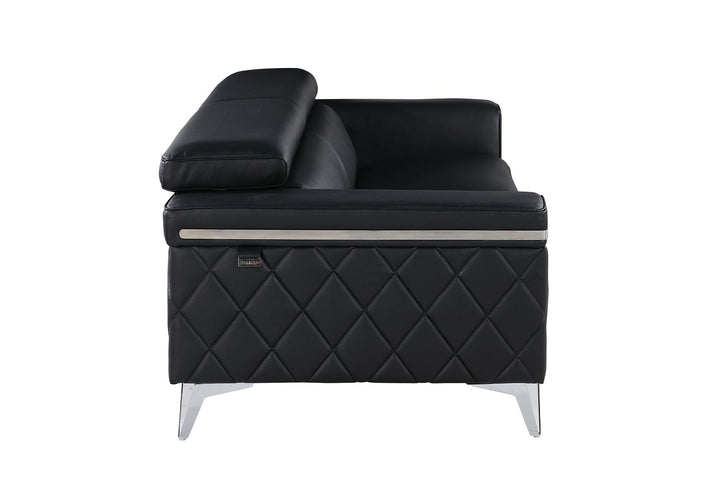 DivanItalia 1140 Sofa with Adjustable Headrest in Top-Grain Italian Leather - Black