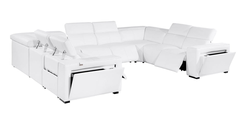 DivanItalia 1224 8-Piece U-Shaped Sectional Sofa in Top Grain Italian Leather with 4 Power Recliners & Power Headrests – with Console - White