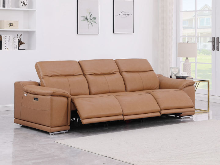 DivanItalia 9762 3-Piece Modular Power Reclining Sofa with 3 Power Recliners in Top Grain Italian Leather - Cognac