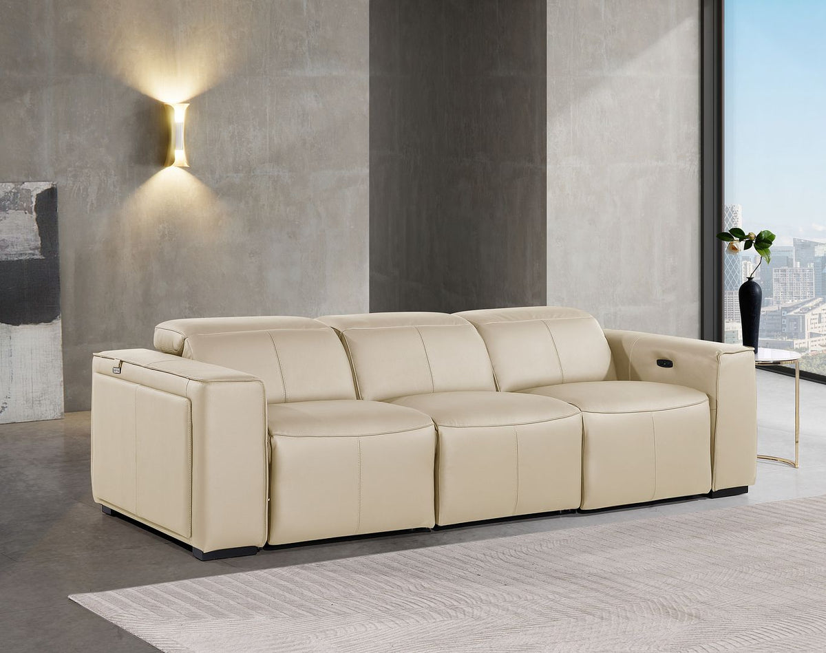 DivanItalia 1224 3-Piece Modular Power Reclining Sofa in Top Grain Italian Leather with 2 Power Recliners & Power Headrests - Beige