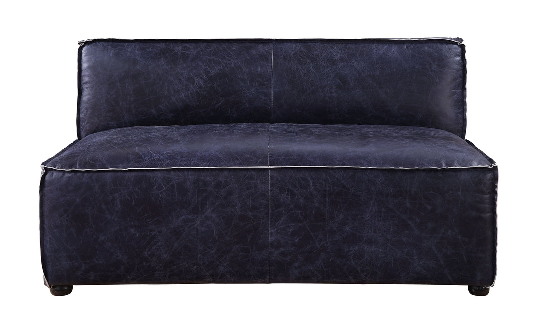 Birdie - Modular Armless Loveseat - Vintage Blue Top Grain Leather
