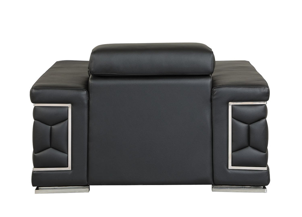 DivanItalia 692 Chair with Adjustable Headrest in Top-Grain Italian Leather - Black
