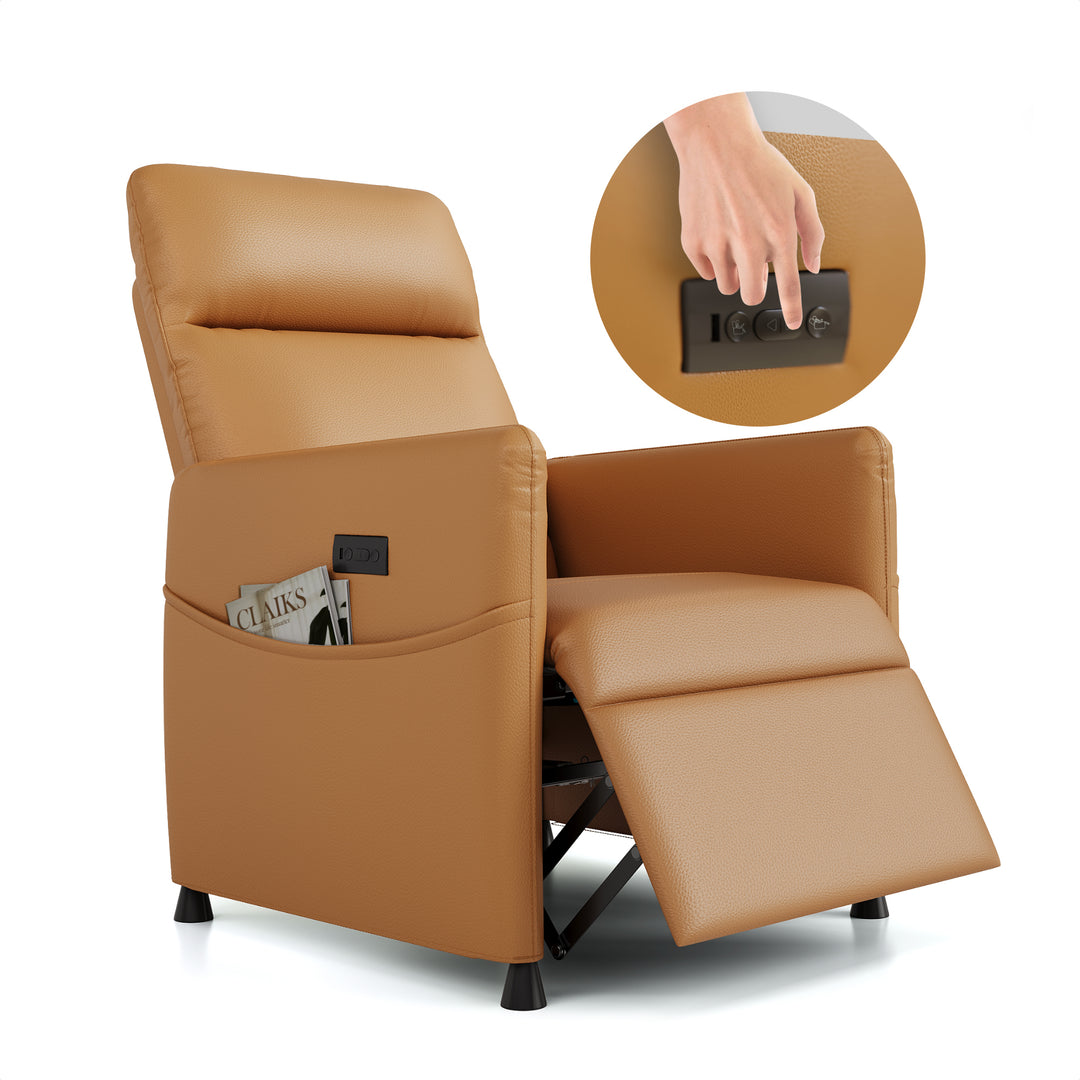 Power Recliner Chair – Brown Leather Electric Recliner with Footrest