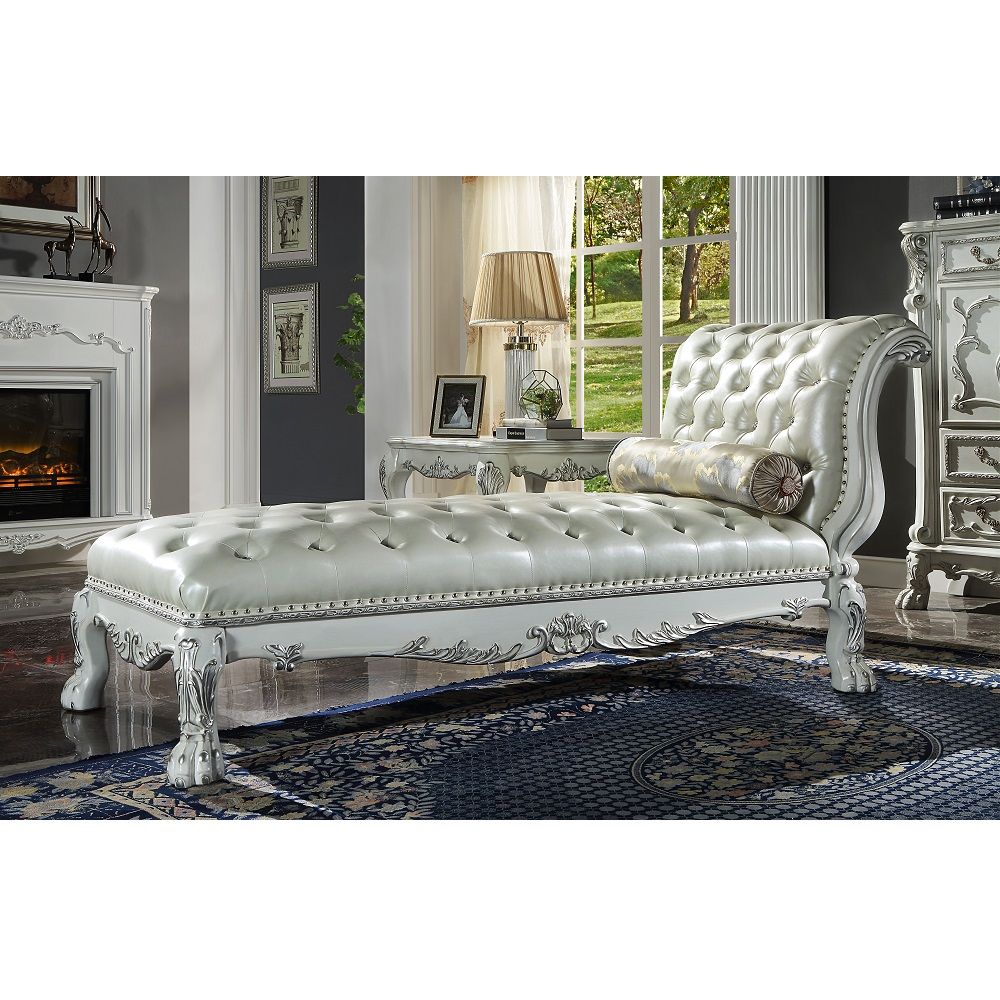 Dresden - Chaise With Pillow - Synthetic Leather & Bone White