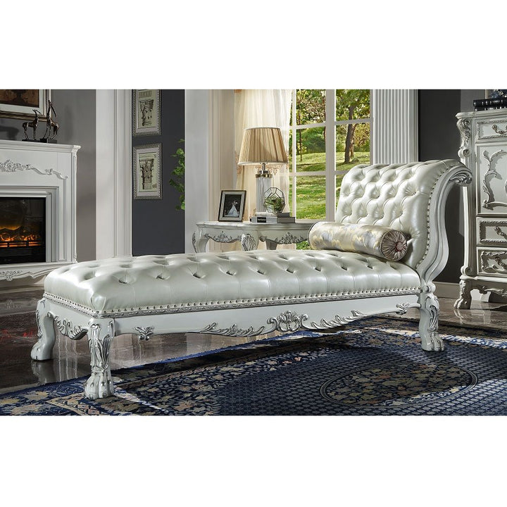 Dresden - Chaise With Pillow - Synthetic Leather & Bone White