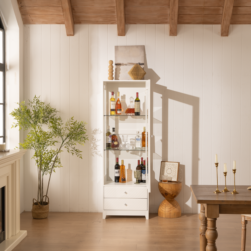 modern-upholstered-glass-display-cabinet-with-adjustable-led-light-in-white