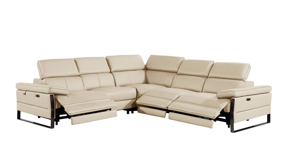 DivanItalia 1246 5-Piece L-Shaped Modular Power Reclining Sectional with Power Headrests – Top Grain Italian Leather - Beige