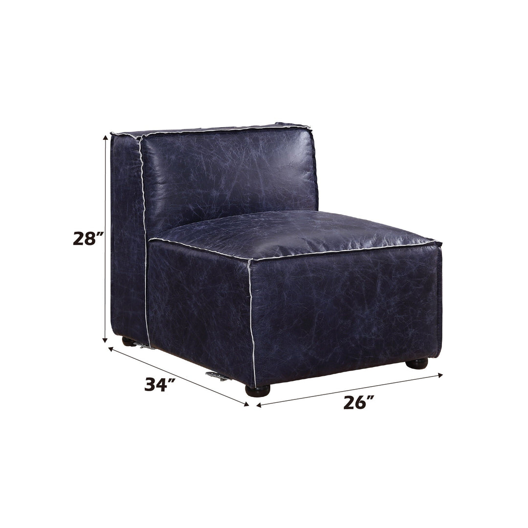 Birdie - Modular Armless Chair - Vintage Blue Top Grain Leather