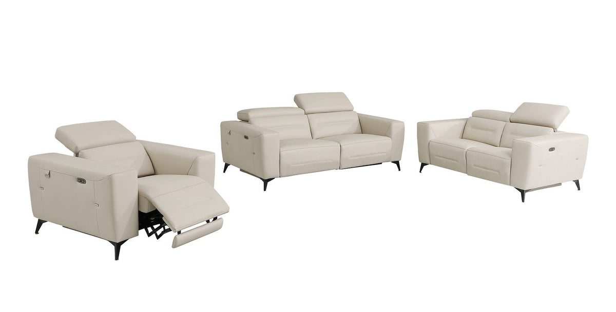 DivanItalia 989 Power Reclining 3-Piece Sofa Set with Power Headrest in Top-Grain Italian Leather - Beige