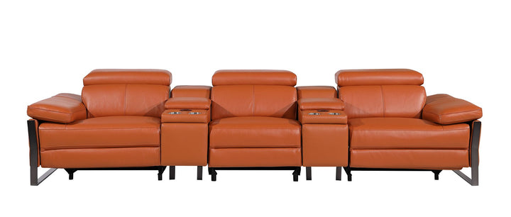 DivanItalia 1246 Modular Power Triple Reclining Dual Console Sofa with Power Reclining Headrests – Top Grain Italian Leather - Camel