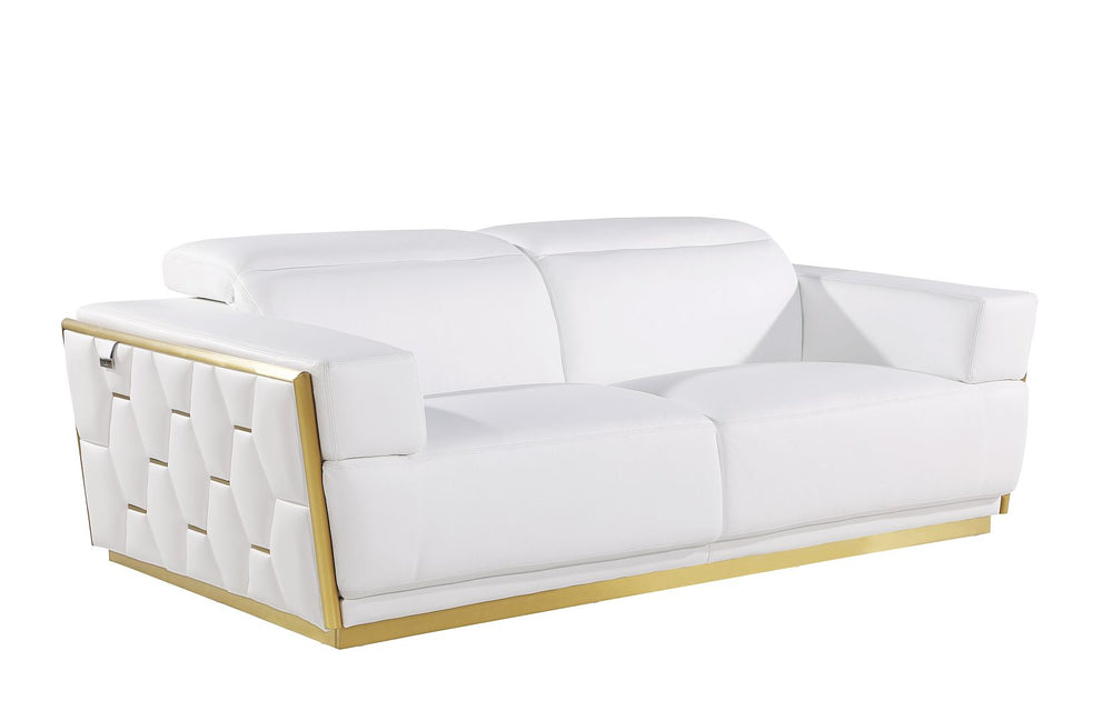 DivanItalia 1111 2-Piece Sofa Set with Adjustable Headrest in Top-Grain Italian Leather - White