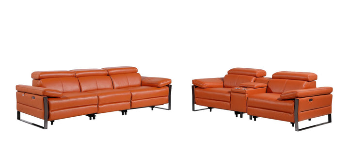 DivanItalia 1246 Modular Power Triple Reclining Sofa and Console Loveseat Set with Power Headrests – Top Grain Italian Leather - Camel