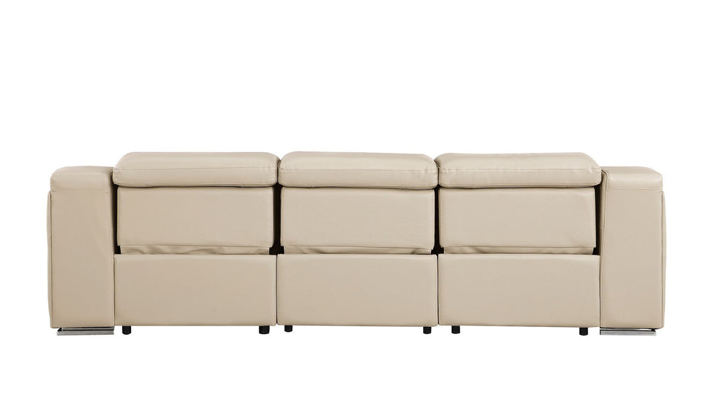 DivanItalia Beige 3-Piece Modular Power Reclining Sofa in Top Grain Italian Leather with 3 Power Recliners & Power Headrests