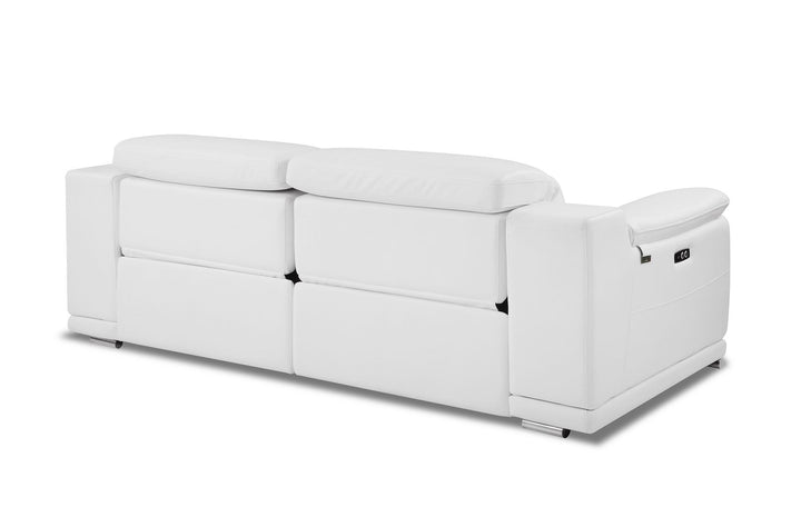 DivanItalia 9762 Top Grain Italian Leather Power Reclining Sofa with Adjustable Headrests - White